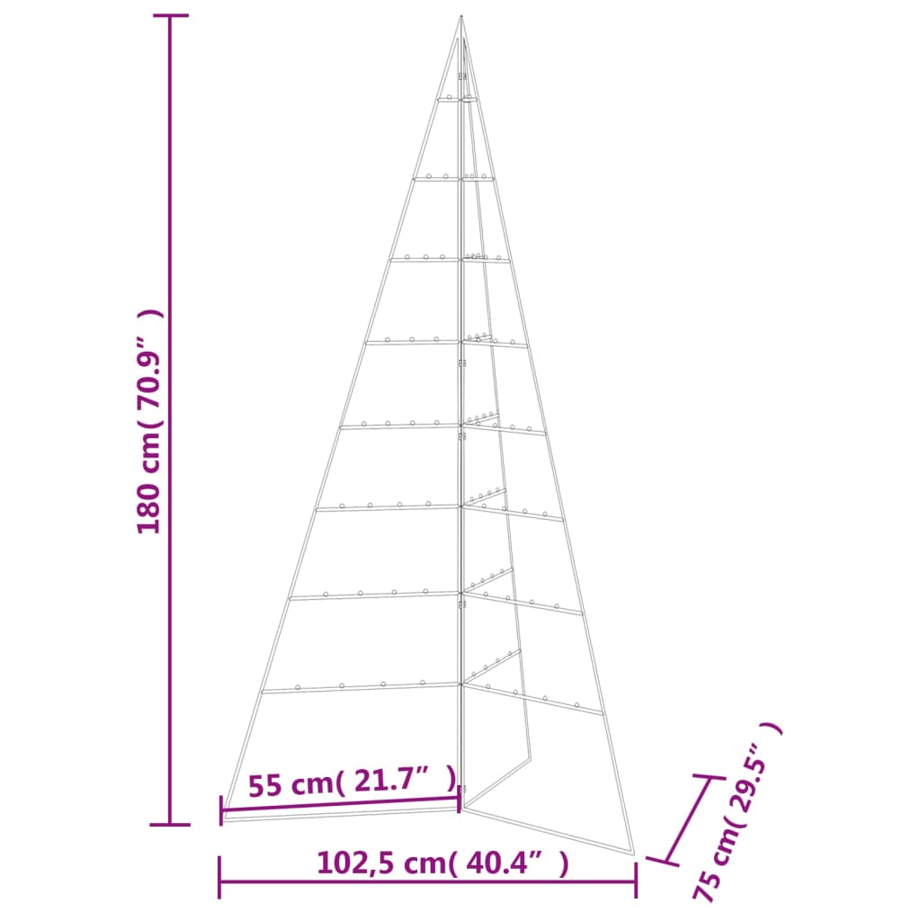 Albero di Natale Decorativo in Metallo Nero 180 cm