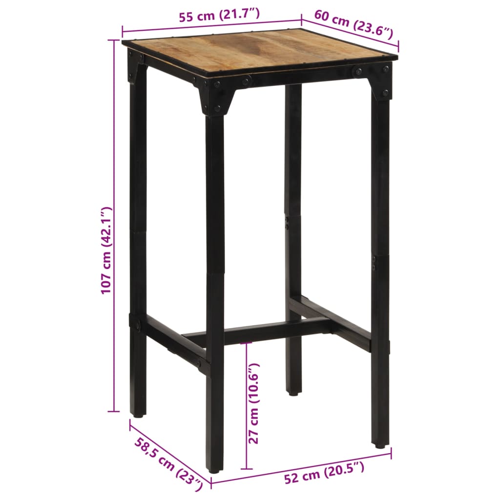 Tavolo da Bar 60x55x107 cm in Legno Grezzo Massello di Mango - homemem39