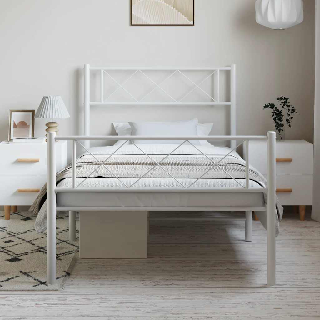 Giroletto con Testiera e Pediera Metallo Bianco 100x190 cm - homemem39