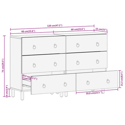 Credenze 2 pz 60x33x75 cm in Legno Massello di Mango - homemem39