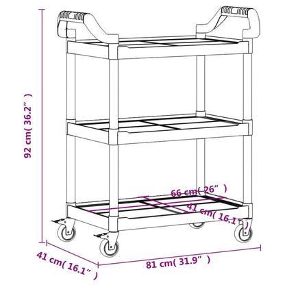 Carrello a 3 Ripiani Nero 81x41x92 cm in Alluminio - homemem39