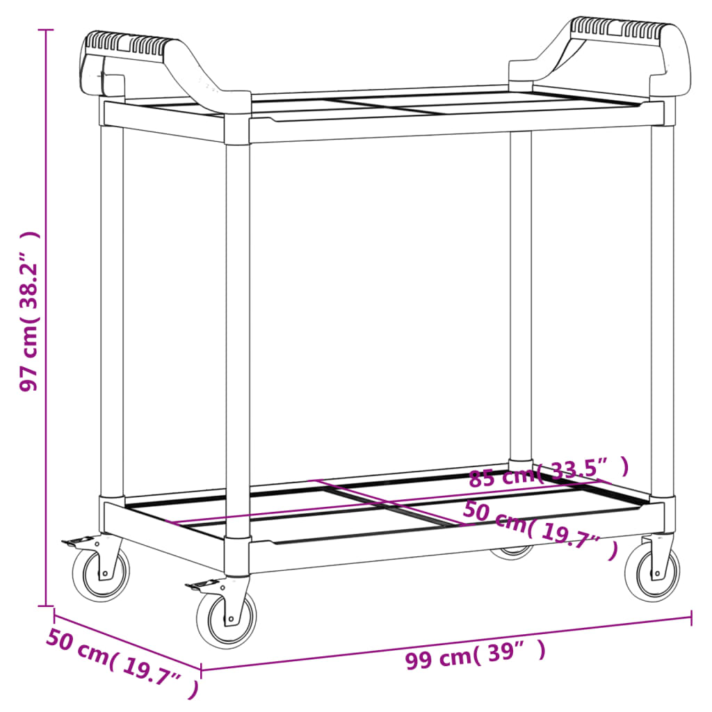 Carrello a 2 Ripiani Nero 99x50x97 cm in Alluminio - homemem39