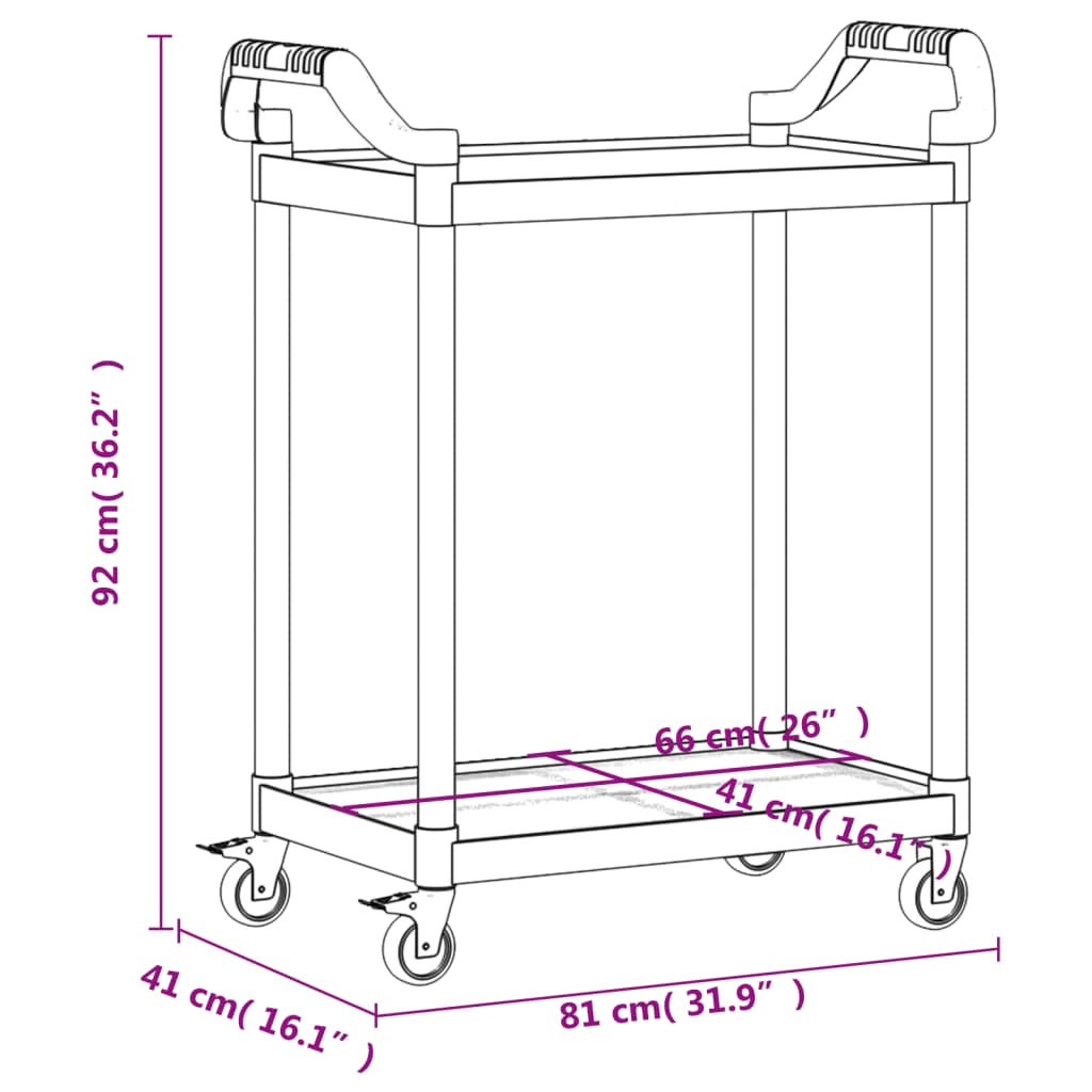 Carrello a 2 Ripiani Nero 81x41x92 cm in Alluminio - homemem39