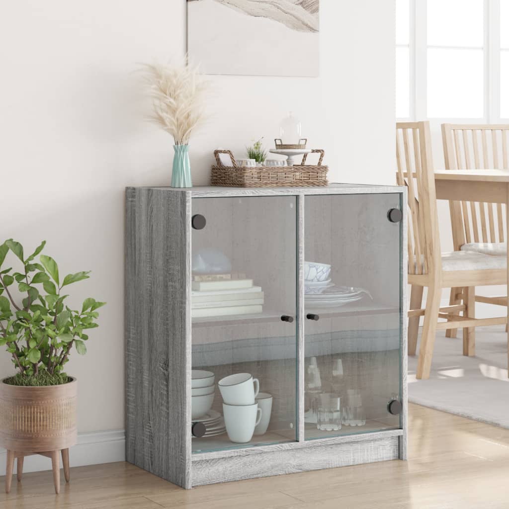 Mobile con Ante in Vetro Grigio Sonoma 68x37x75,5 cm - homemem39