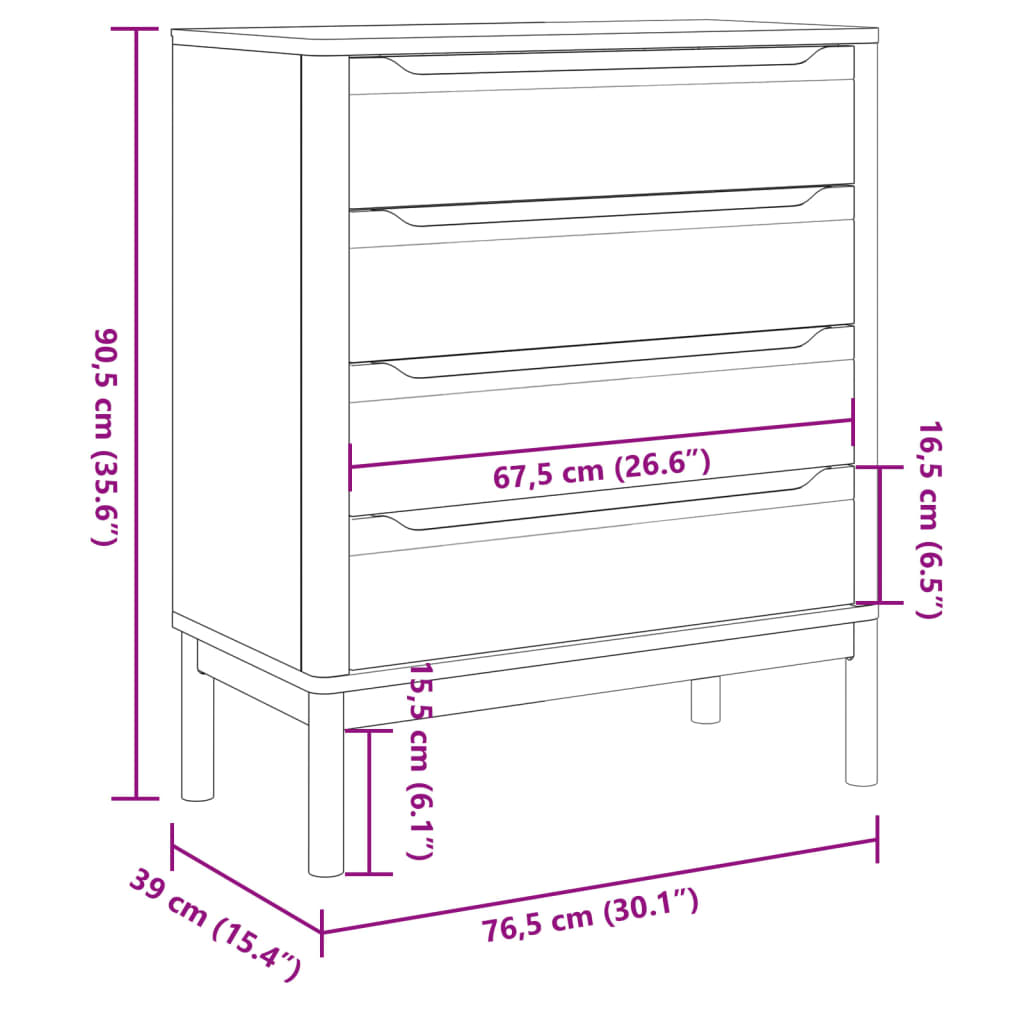 Cassettiera FLORO Grigia in Legno Massello di Pino - homemem39