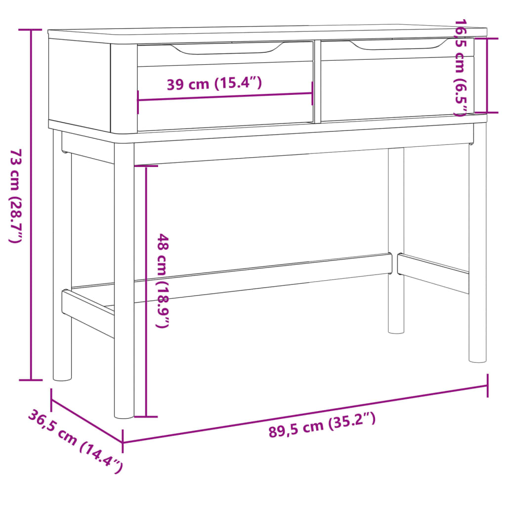 Tavolo Consolle FLORO 89,5x36,5x73 cm Marrone Cera Legno Pino