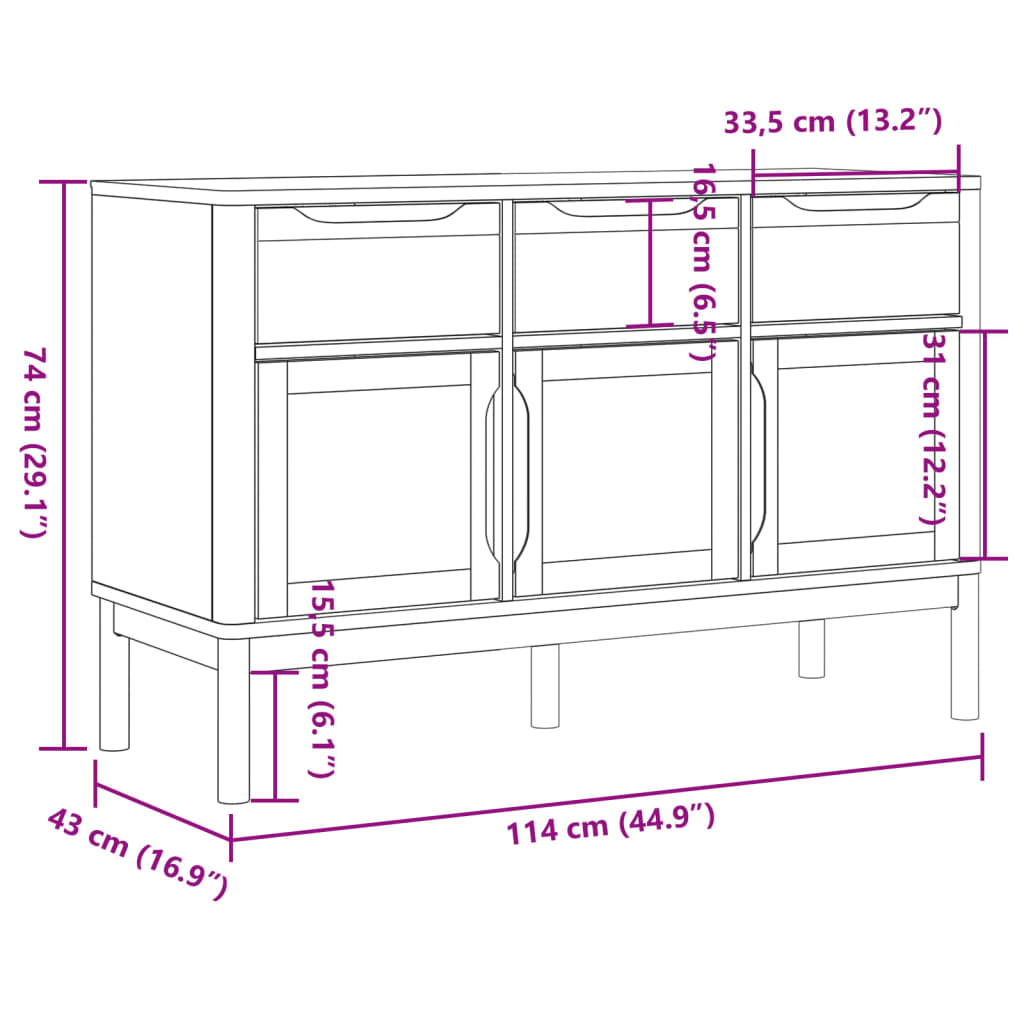 Credenza FLORO Marrone Cera 114x43x74 cm in Legno di Pino - homemem39