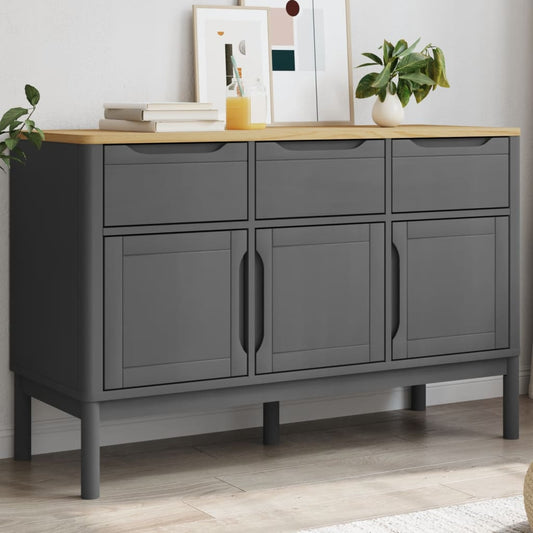 Credenza FLORO Grigia 114x43x74 cm in Legno Massello di Pino - homemem39