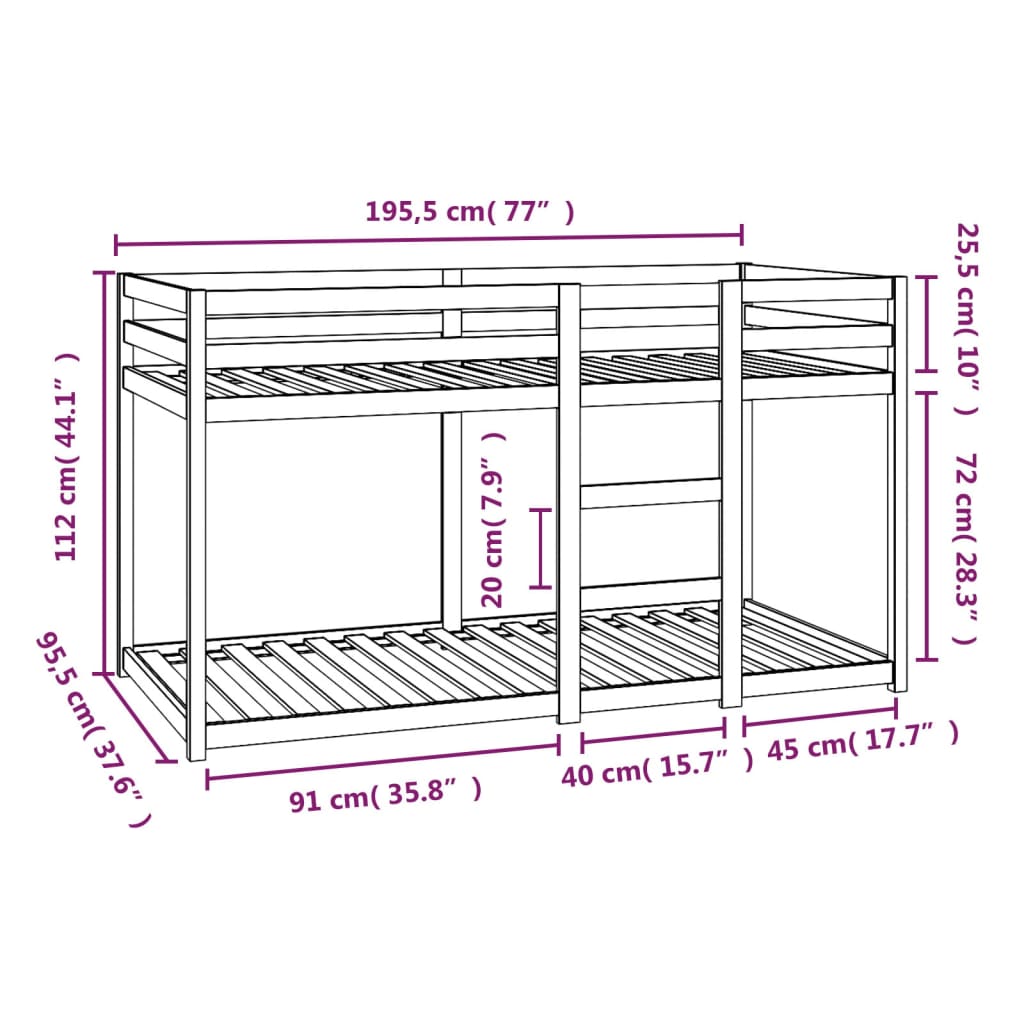 Letto a Castello senza Materasso 90x190 cm Legno di Pino - homemem39