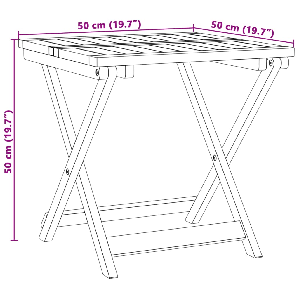 Tavolo da Giardino Pieghevole 50x50x50 cm Legno Massello Acacia - homemem39