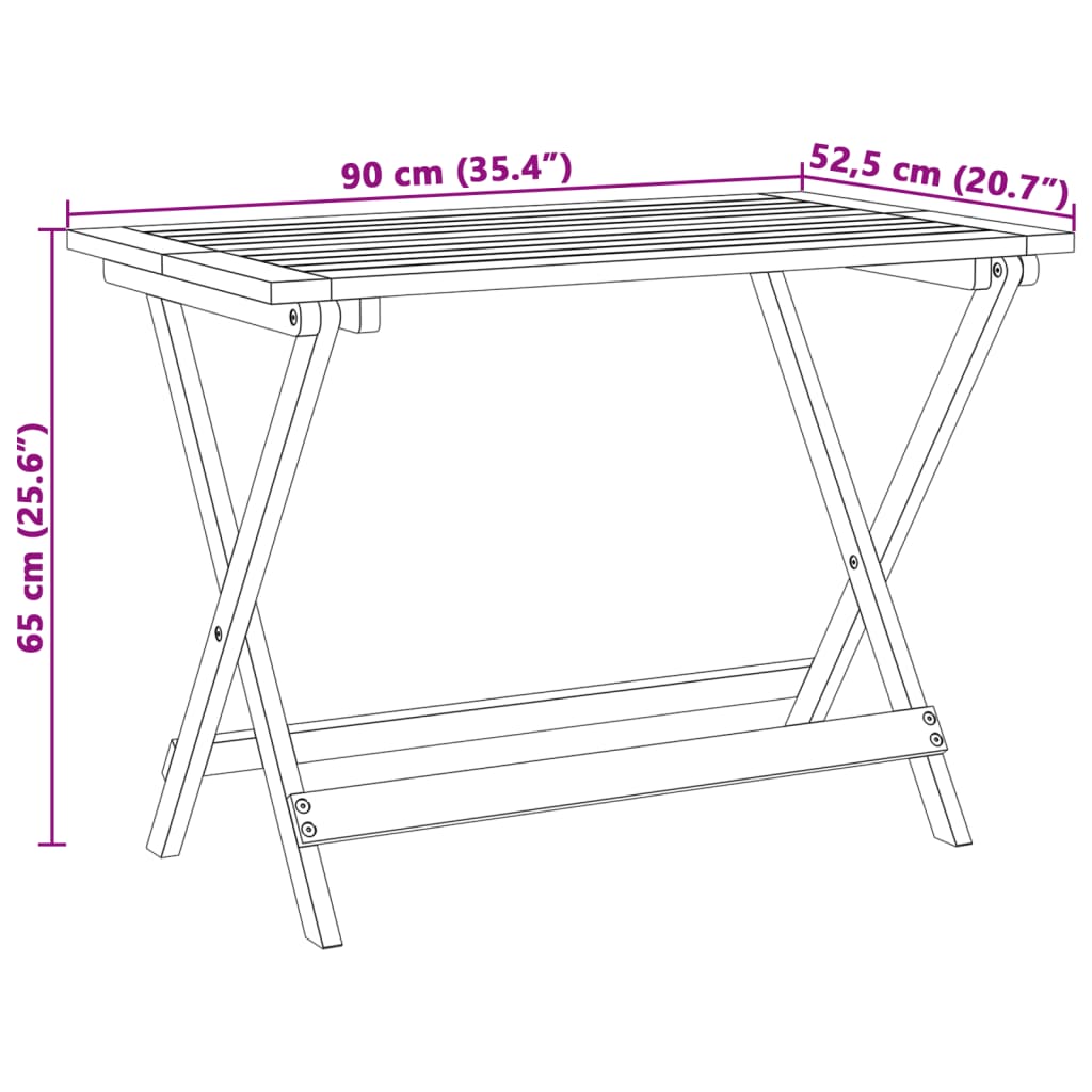 Tavolo Giardino Pieghevole 90x52,5x65 cm Legno Massello Acacia - homemem39