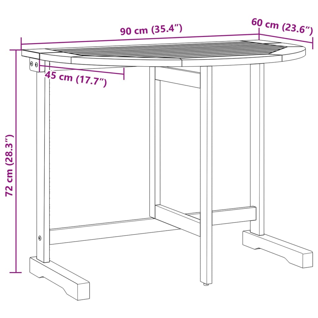 Tavolo da Balcone Pieghevole 90x60x72 cm Legno Massello Acacia - homemem39