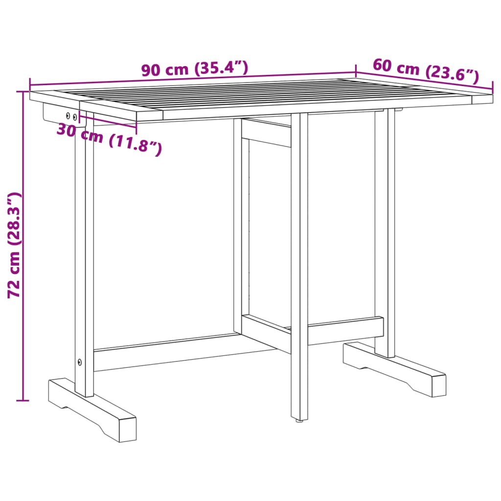 Tavolo da Balcone Pieghevole 90x60x72 cm Legno Massello Acacia - homemem39