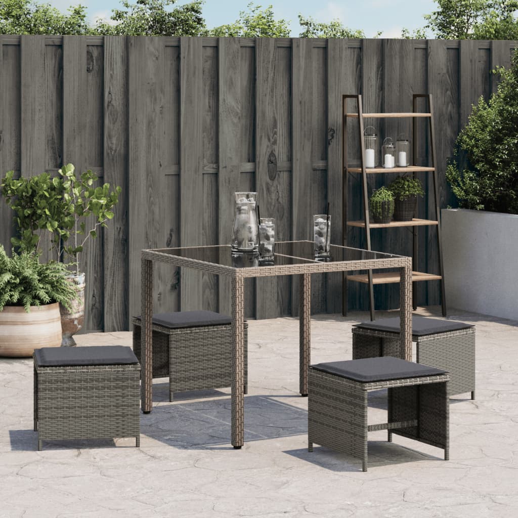 Sgabelli Giardino con Cuscini 4pz Grigi 41x41x36cm Polyrattan - homemem39