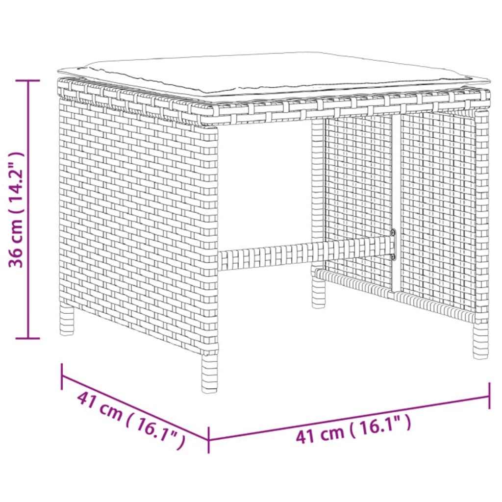 Sgabelli Giardino con Cuscini 4pz Grigi 41x41x36cm Polyrattan - homemem39