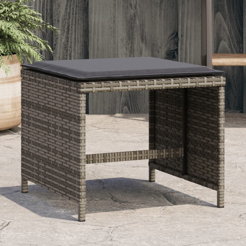 Sgabelli Giardino con Cuscini 4pz Grigi 41x41x36cm Polyrattan - homemem39