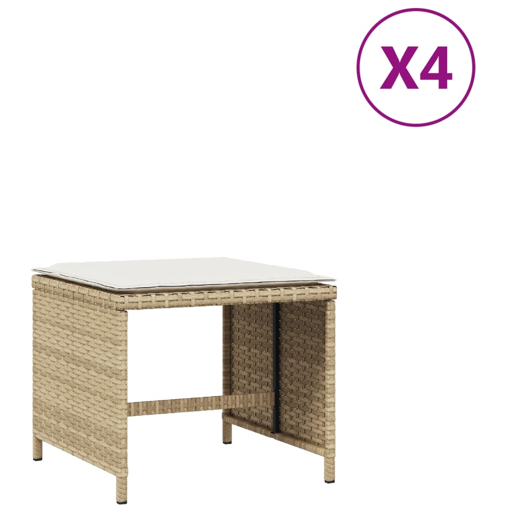 Sgabelli Giardino con Cuscini 4pz Beige 41x41x36cm Polyrattan - homemem39