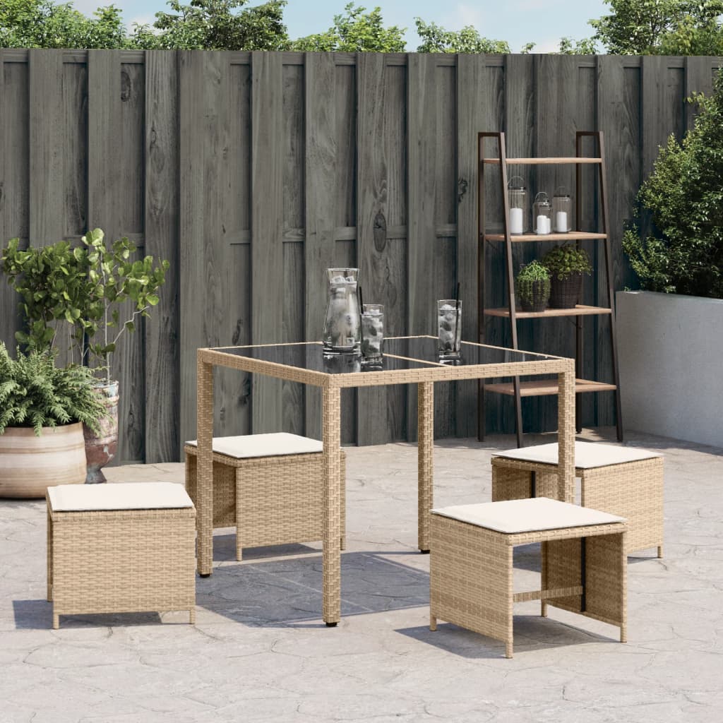 Sgabelli Giardino con Cuscini 4pz Beige 41x41x36cm Polyrattan - homemem39