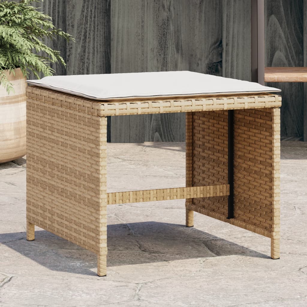 Sgabelli Giardino con Cuscini 4pz Beige 41x41x36cm Polyrattan - homemem39