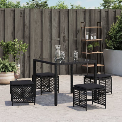 Sgabelli da Giardino con Cuscini 4pz Neri 41x41x36cm Polyrattan