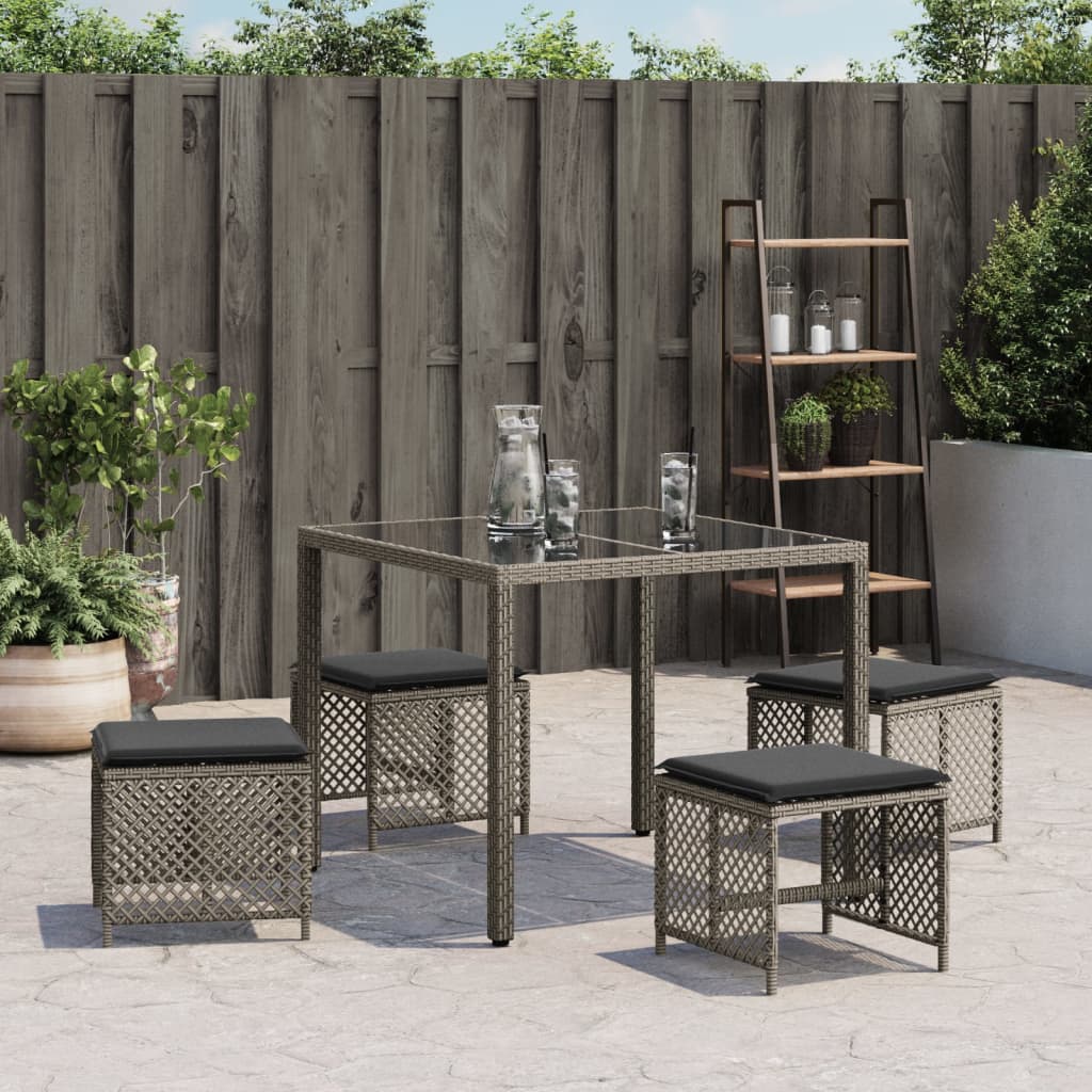 Sgabelli Giardino con Cuscini 4pz Grigi 41x41x36cm Polyrattan