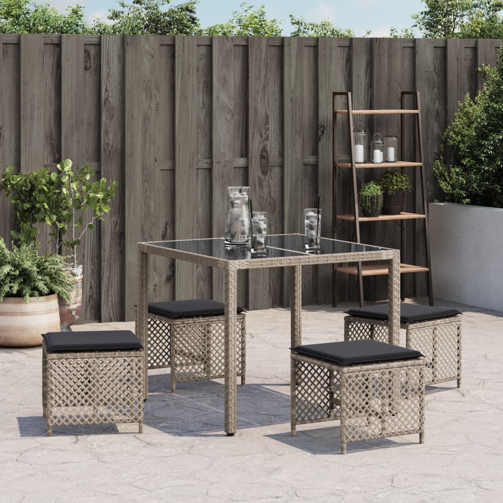 Sgabelli Giardino Cuscini 4pz Grigio Chiaro 41x41x36 Polyrattan