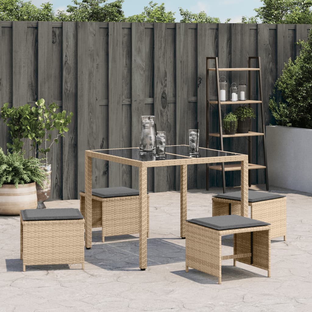 Sgabelli Giardino Cuscini 4pz Beige Misto 41x41x36cm Polyrattan - homemem39