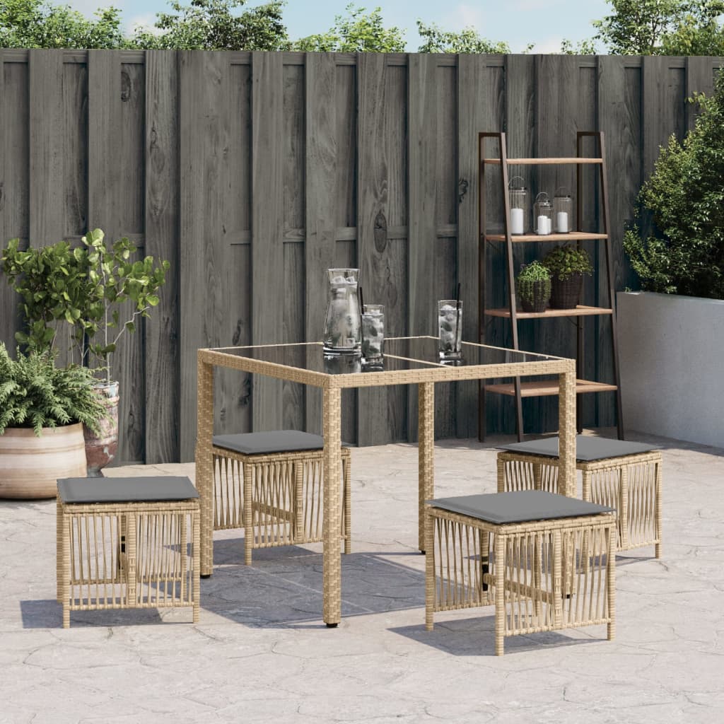 Sgabelli Giardino Cuscini 4pz Beige Misto 41x41x36cm Polyrattan