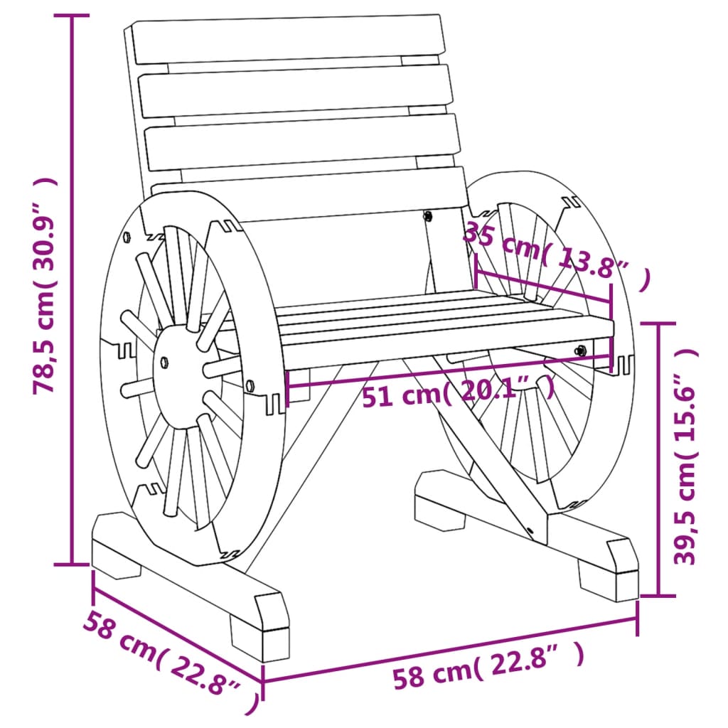 Sedia da Giardino 58x58x78,5 cm in Legno Massello di Abete - homemem39