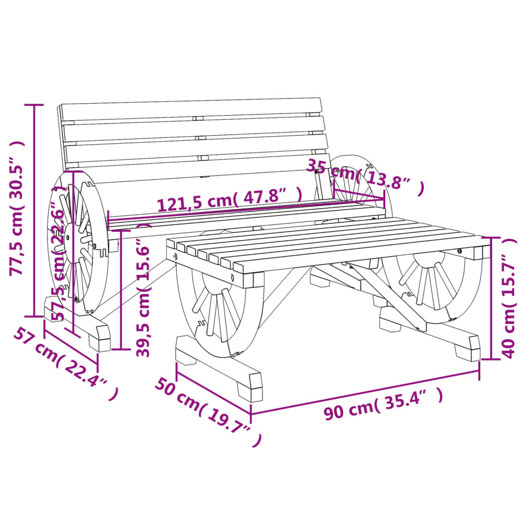 Set Salotto da Giardino 2 pz in Legno Massello di Abete - homemem39