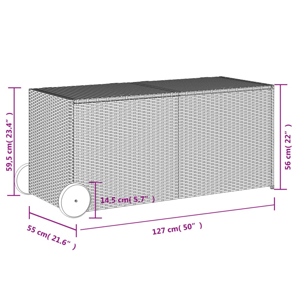 Contenitore da Giardino con Ruote Nero 283L in Polyrattan - homemem39