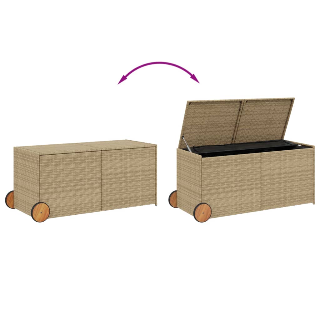 Contenitore da Giardino con Ruote Beige Misto 283L Polyrattan