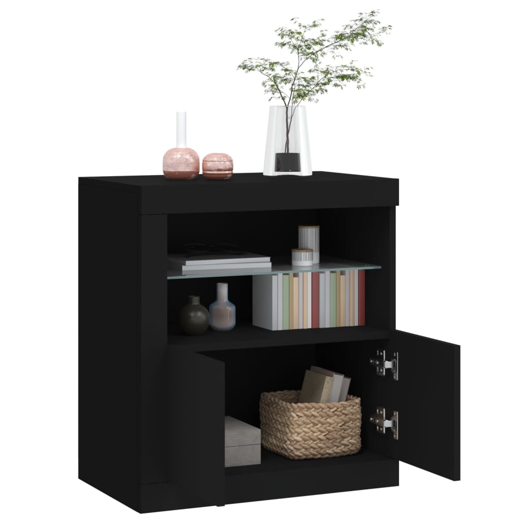 Credenza con Luci LED Nera 60,5x37x67 cm