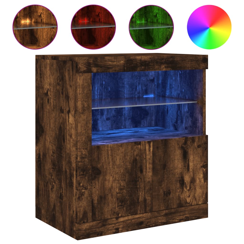 Credenza con Luci LED Rovere Fumo 60,5x37x67 cm