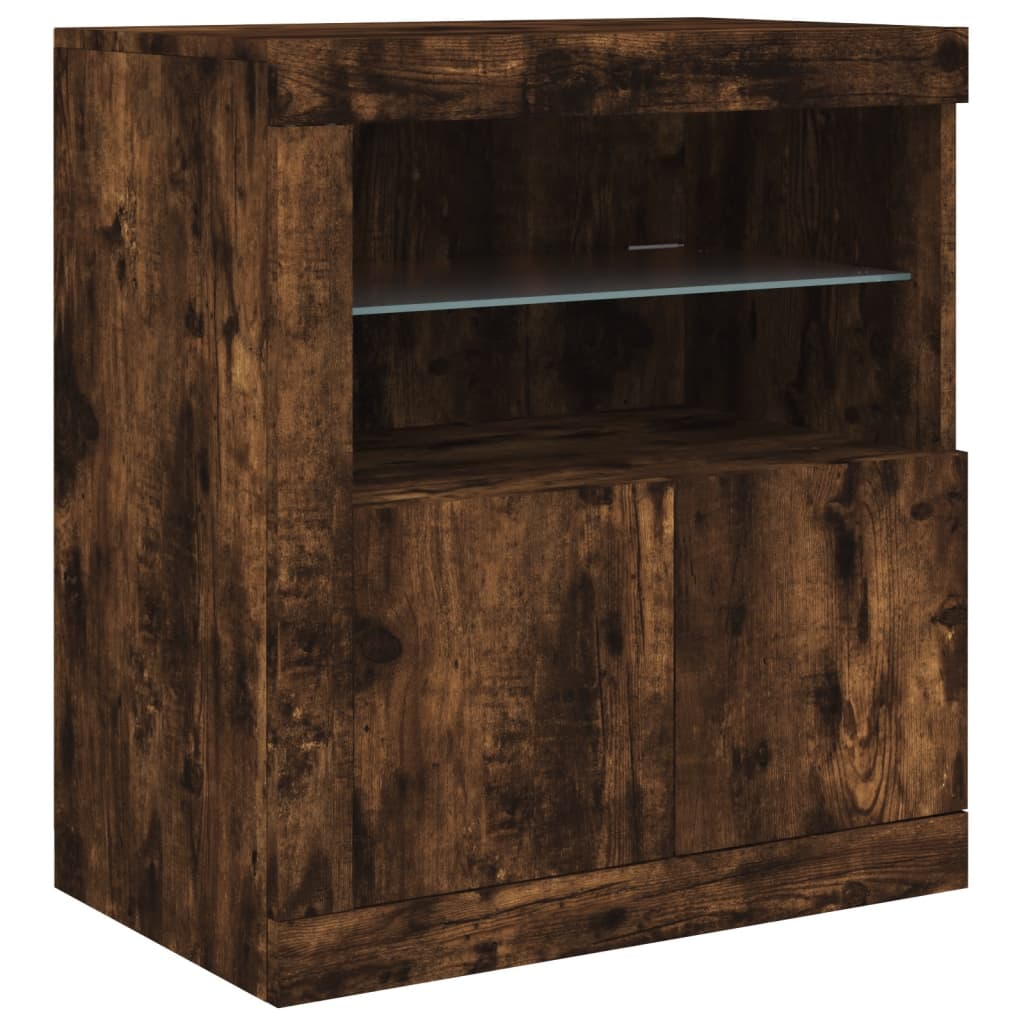 Credenza con Luci LED Rovere Fumo 60,5x37x67 cm