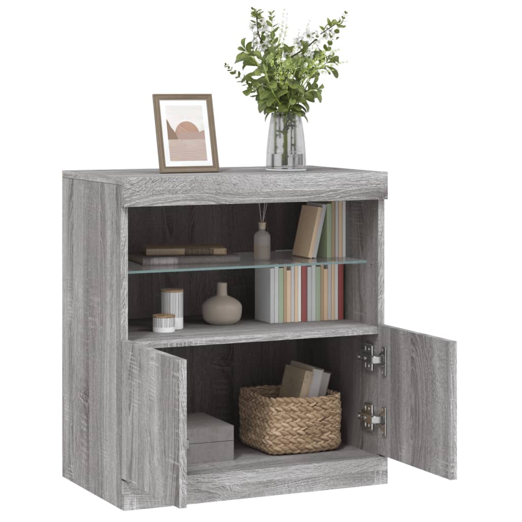 Credenza con Luci LED Grigio Sonoma 60x37x67 cm - homemem39