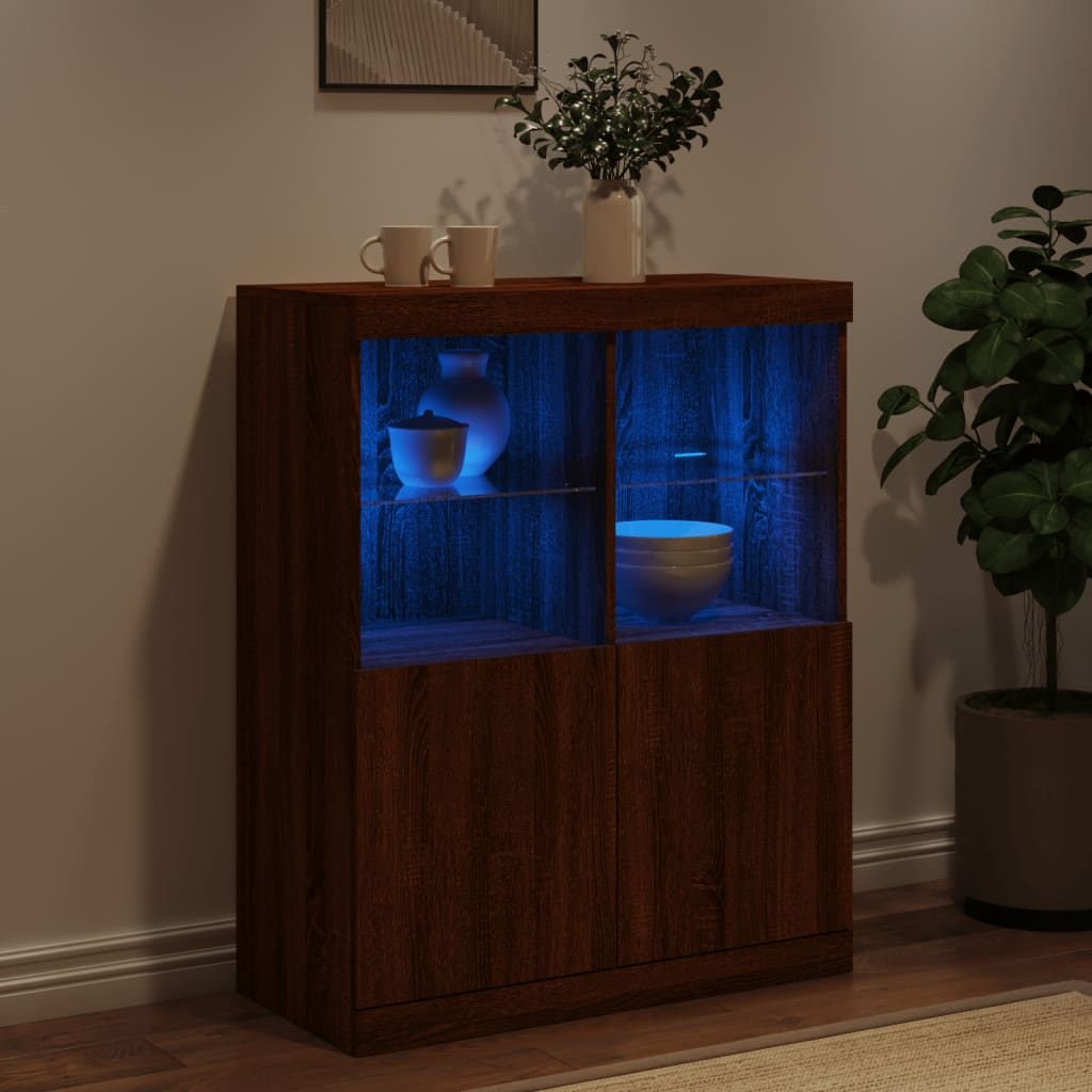 Credenza con Luci LED Rovere Marrone 81x37x100 cm