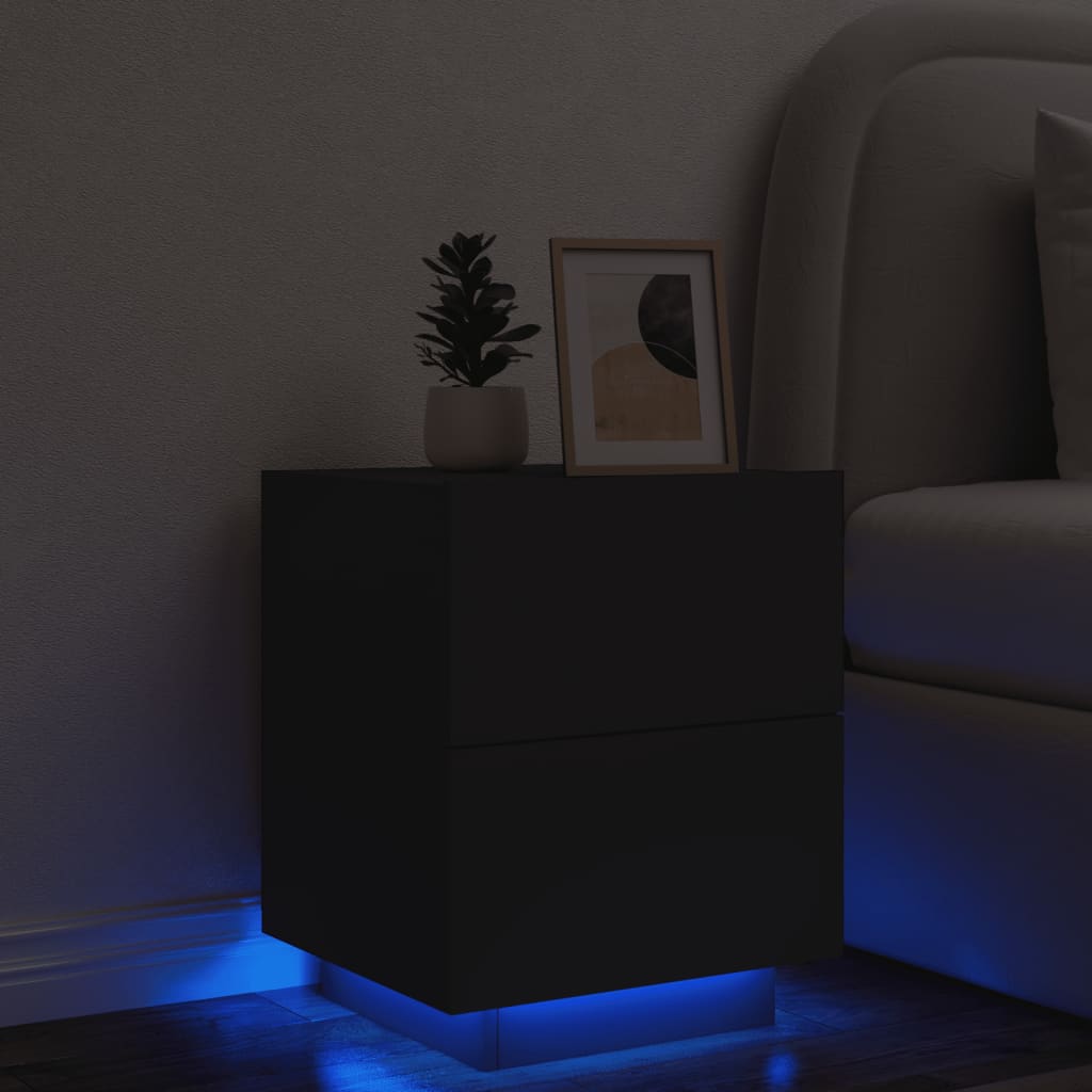 Comodino con Luci LED Nero in Legno Multistrato