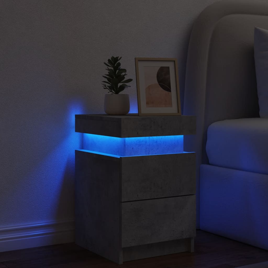 Comodino con Luci LED Grigio Cemento 35x39x55 cm