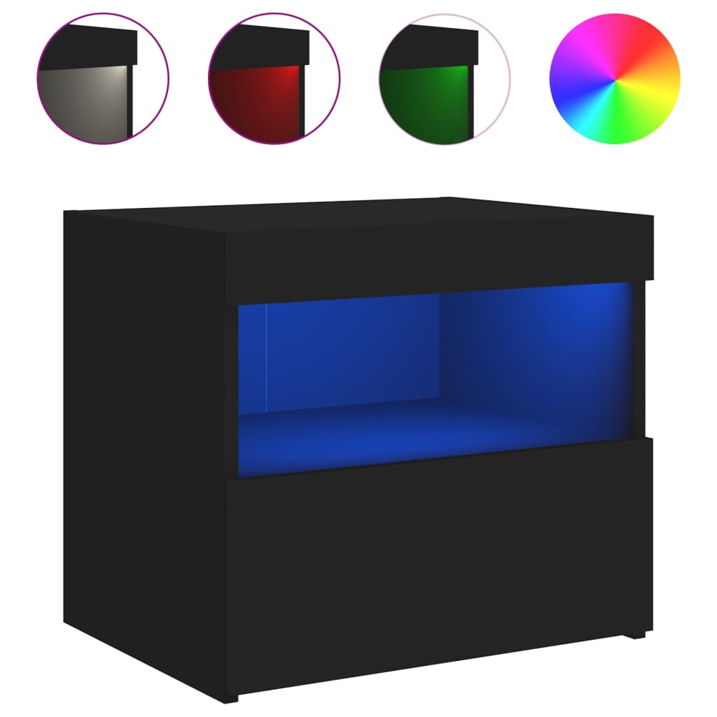 Comodino con Luci LED Nero 50x40x45 cm