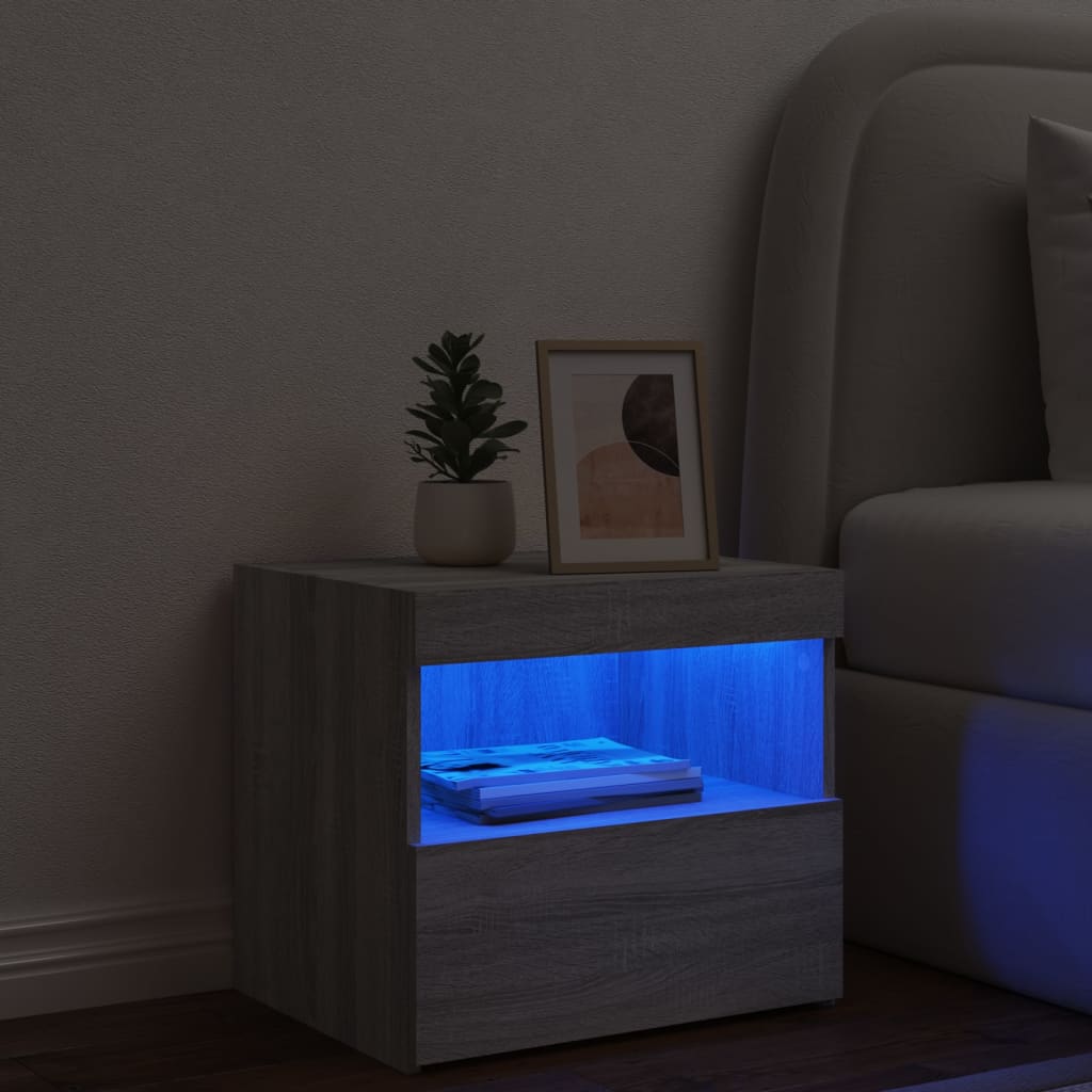 Comodino con Luci LED Grigio Sonoma 50x40x45 cm