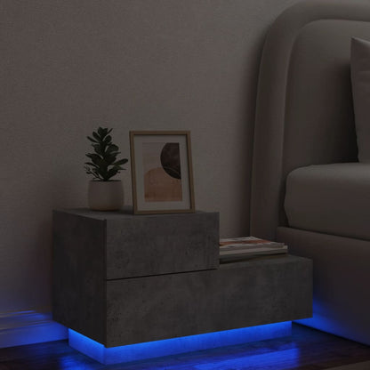 Comodino con Luci LED Grigio Cemento 70x36x40,5 cm