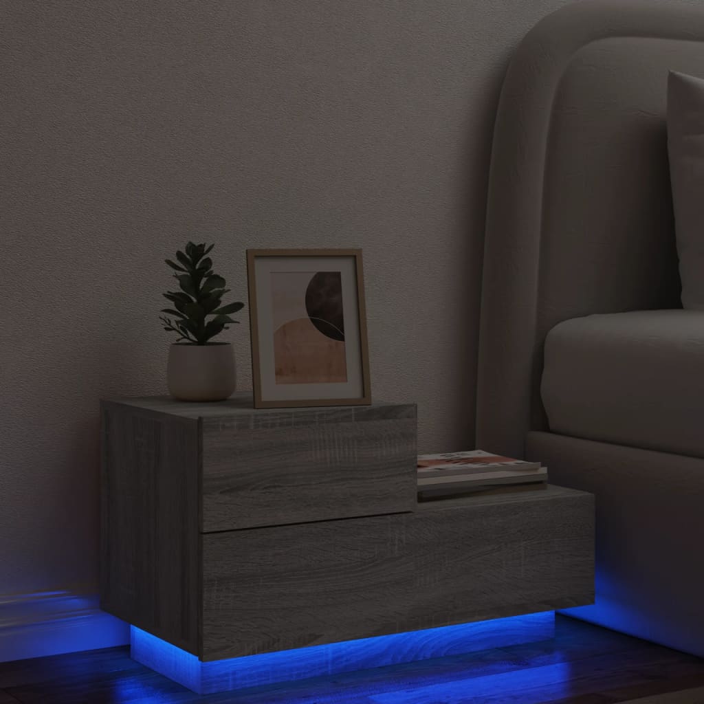 Comodino con Luci LED Grigio Sonoma 70x36x40,5 cm