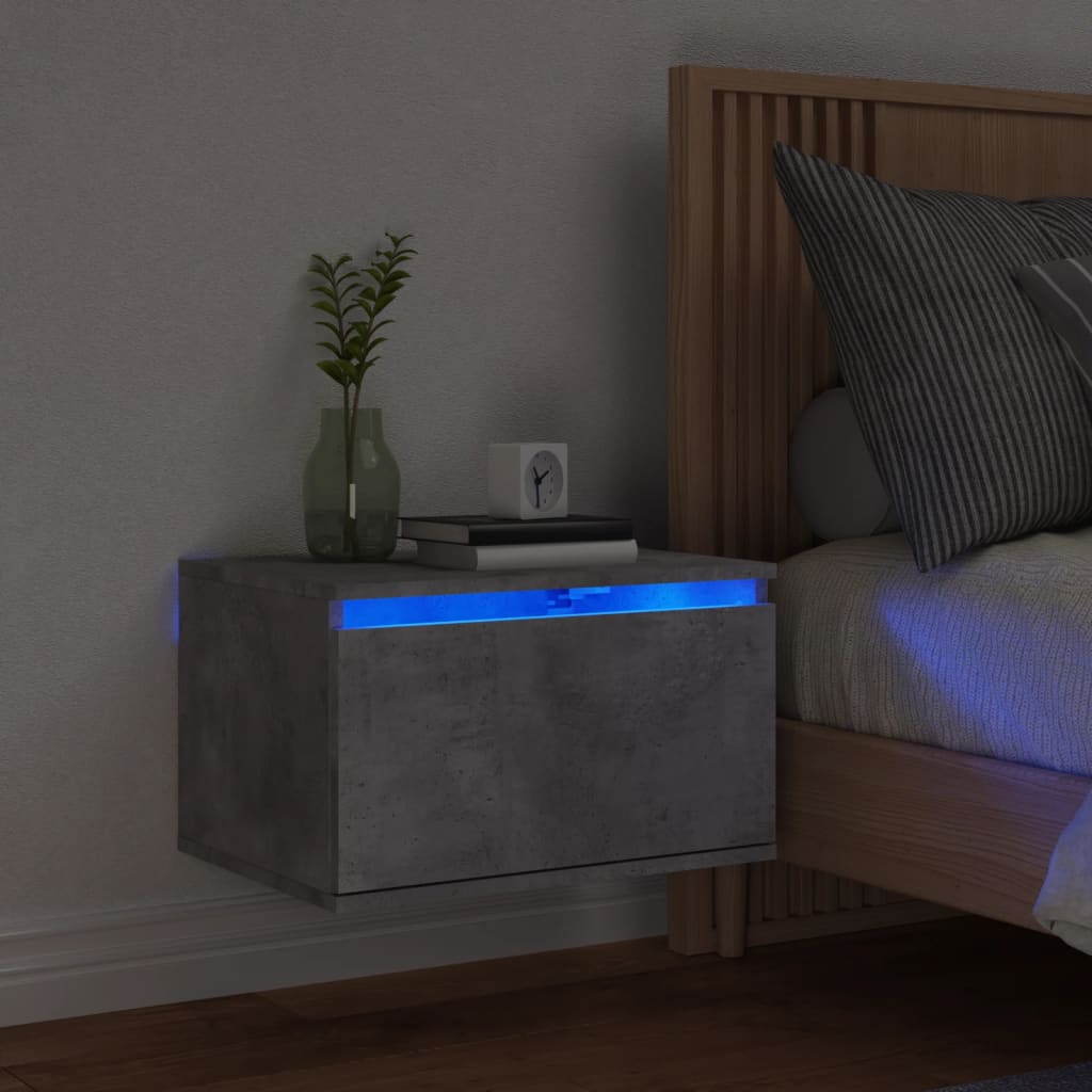 Comodino a Parete con Luci LED Grigio Cemento