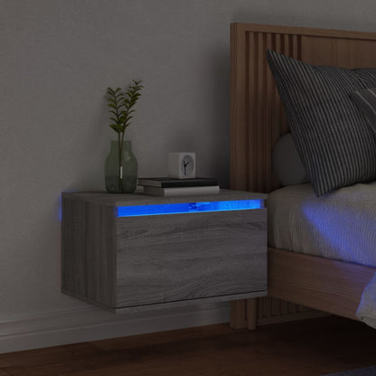 Comodino a Parete con luci LED Grigio Sonoma