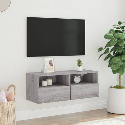 Mobile TV a Parete Grigio Sonoma 80x30x30 cm Legno Multistrato