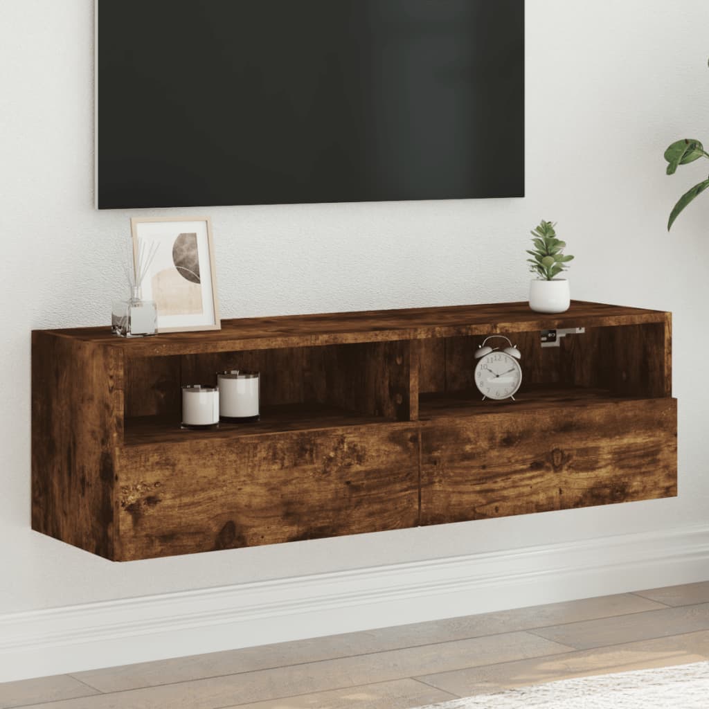 Mobile TV a Parete Rovere Fumo 100x30x30 cm Legno Multistrato - homemem39