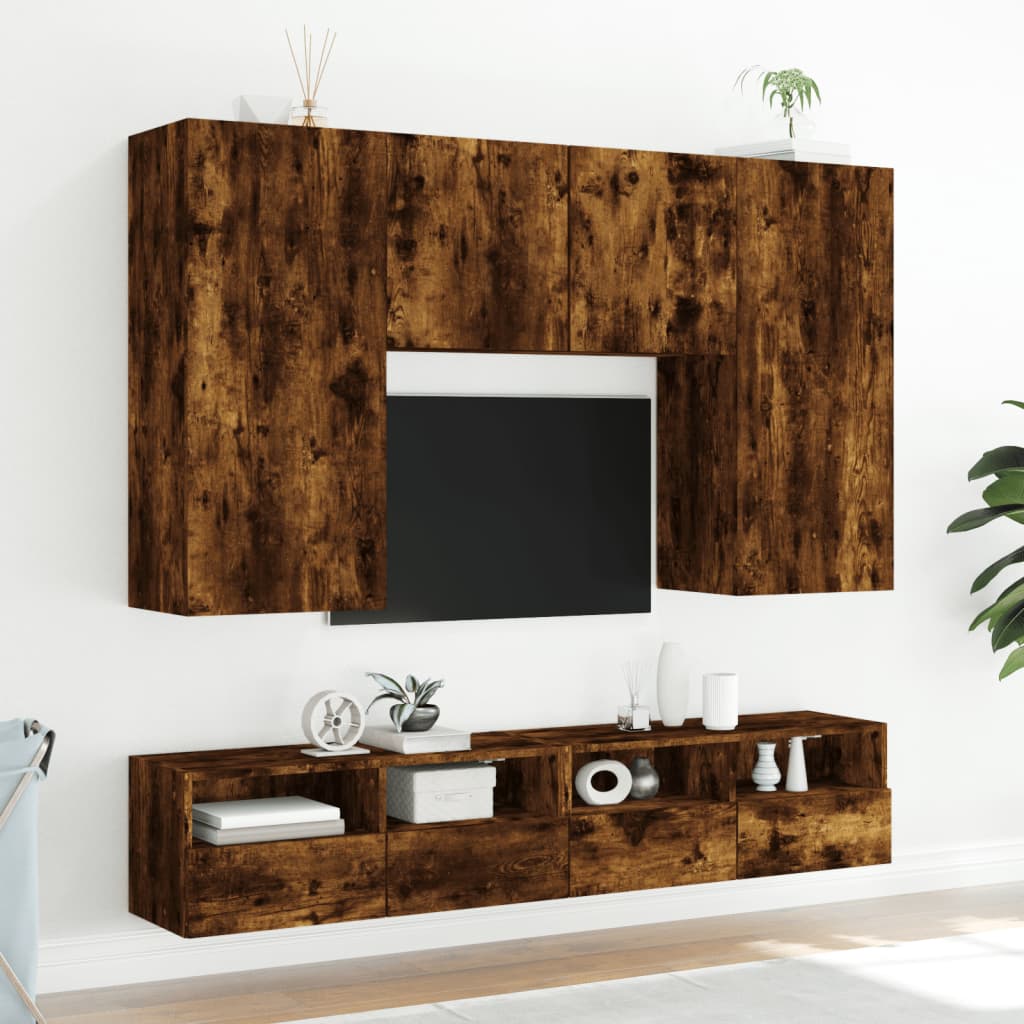 Mobili TV Parete 2pz Rovere Fumo 100x30x30 cm Legno Multistrato - homemem39