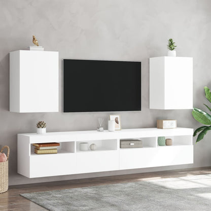 Mobili TV a Parete 2pz Bianchi 40,5x30x60 cm Legno Multistrato