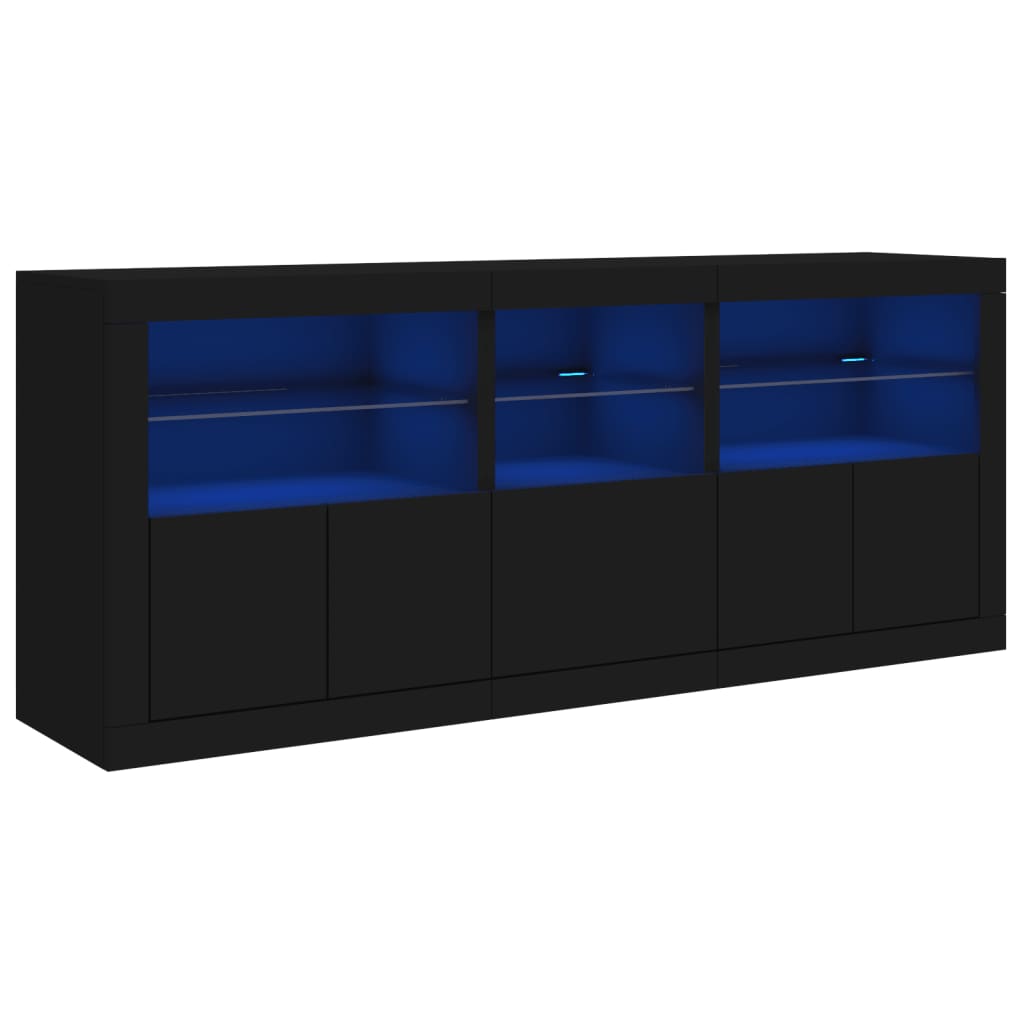 Credenza con Luci LED Nera 162x37x67 cm